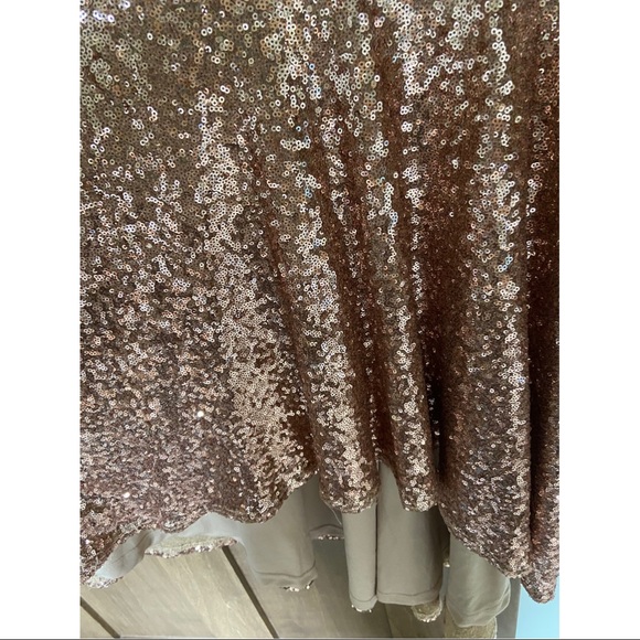 Windsor Rose Gold Sequin Off-the-Shoulder High-Low Sparkly Shimmer Formal Dress - Picture 6 of 6